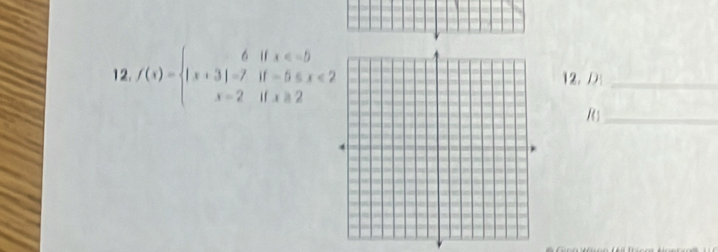 f(x)=beginarrayl 6ifx≤slant -5 |x+3|=7if-5≤slant x≤slant 2 x=2ifx≥slant 2endarray. 12. D:_ 
_R