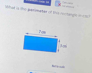 Work code: 24 not allowed Calculator 
What is the perimeter of this rectangle in cm? 
Not to scale