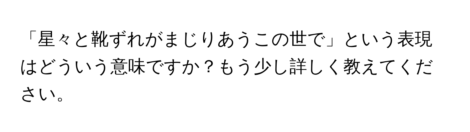 「星々と靴ずれがまじりあうこの世で」という表現はどういう意味ですか？もう少し詳しく教えてください。