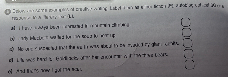 Solved: Below are some examples of creative writing. Label them as ...
