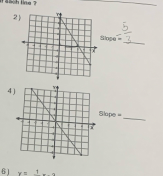 each line ? 
2 
_
Slope=
4
Slope =
_ 
6) y=frac 1* 2