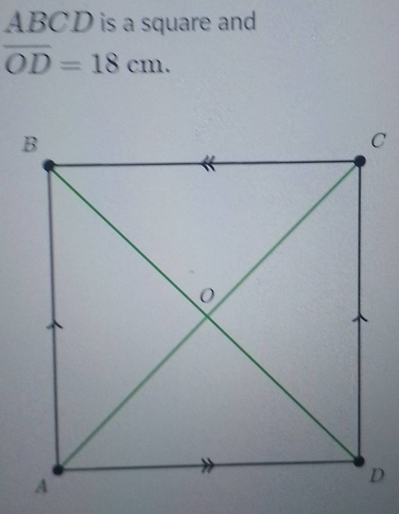 ABCD is a square and
overline OD=18cm.