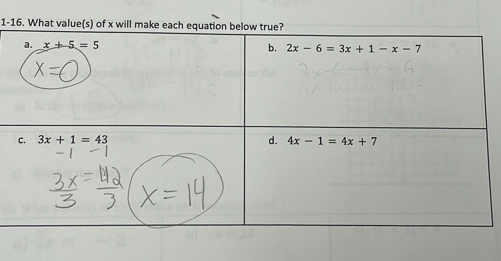 1-16. What value(s) of x will make each eq