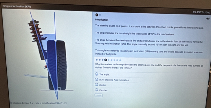 Solved: King pin inclination (KPI) ELECTUDE Introduction 40 The ...