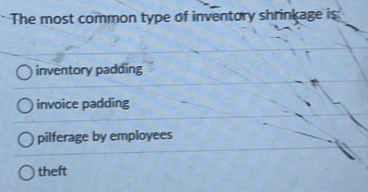 Solved: The most common type of inventory shrinkage is inventory ...