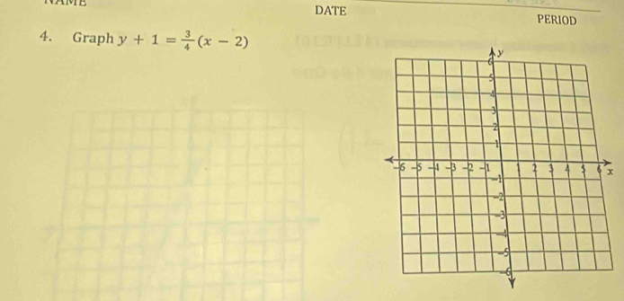 DATE 
PERIOD 
4. Graph y+1= 3/4 (x-2)