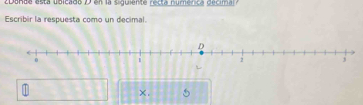 Donda está ubicado D en la siguiente recta numénica decimar? 
Escribir la respuesta como un decimal. 
T
X. 5