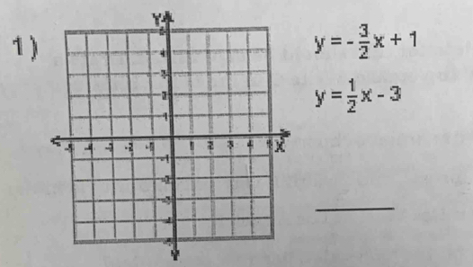 1 ) y=- 3/2 x+1
y= 1/2 x-3
_