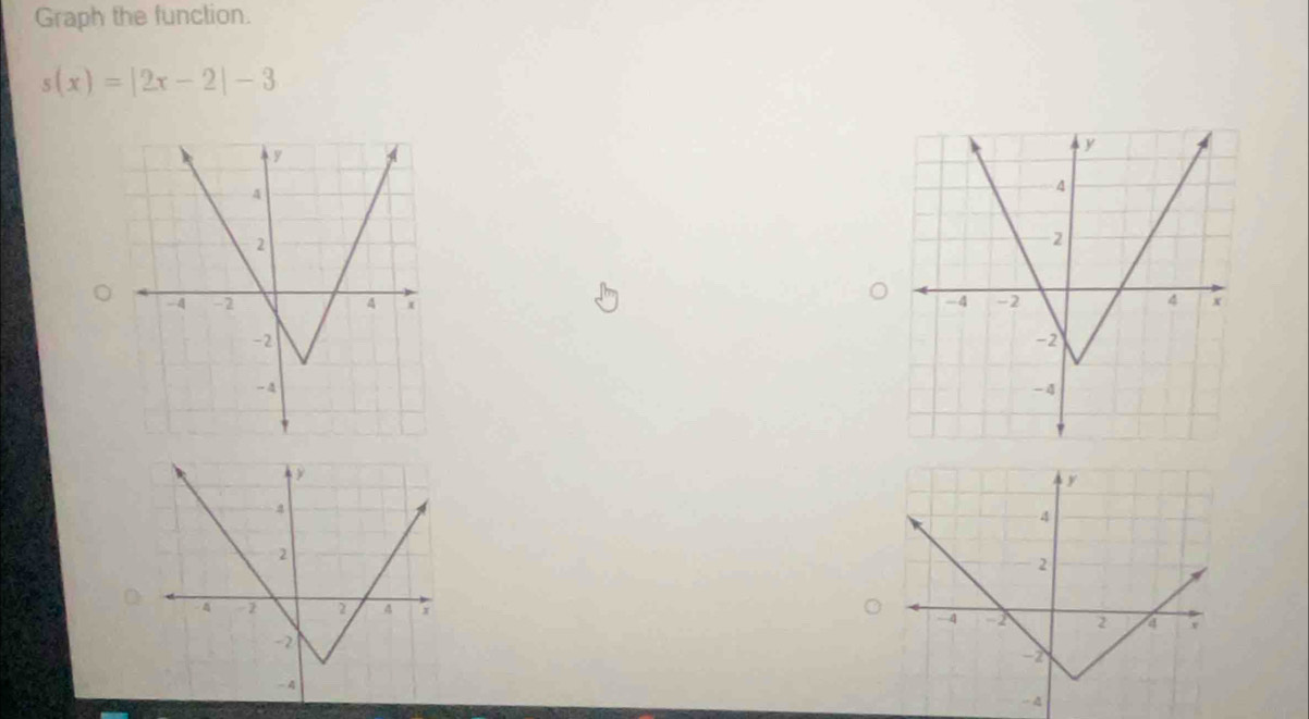 Graph the function.
s(x)=|2x-2|-3