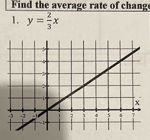 Find the average rate of change 
1. y= 2/3 x