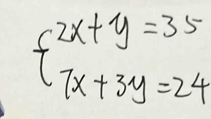 beginarrayl 2x+y=35 7x+3y=24endarray.