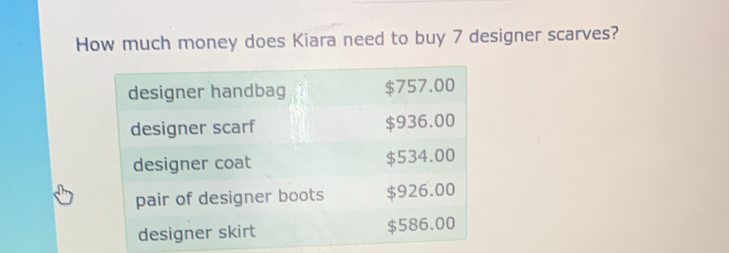 How much money does Kiara need to buy 7 designer scarves?