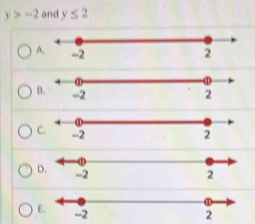 y>-2 and y≤ 2
A.
B.
C.
D、
E.