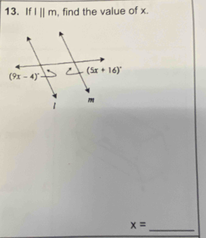 If l||m , find the value of x.
x= _