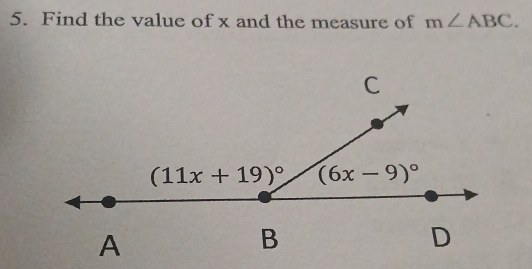 Find the value of x and the measure of m∠ ABC.