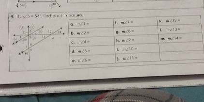 1 m∠ 3=54° tind ea