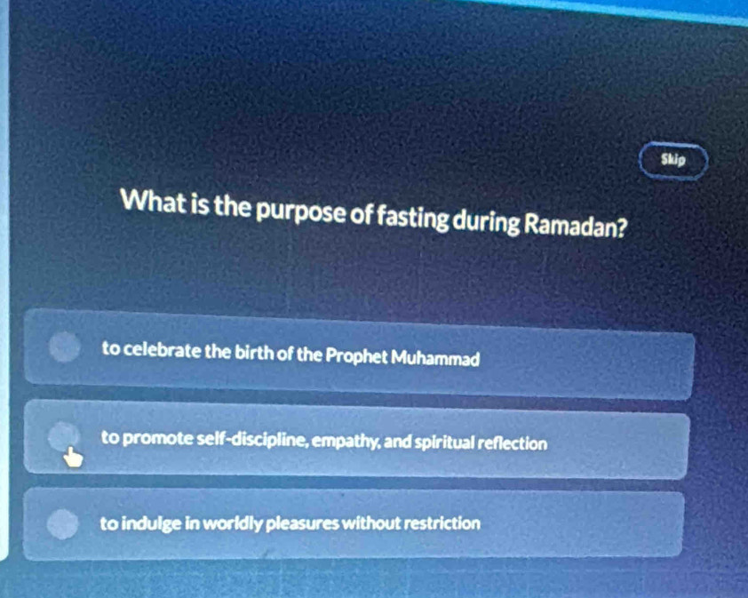 Solved: Skip What is the purpose of fasting during Ramadan? to ...
