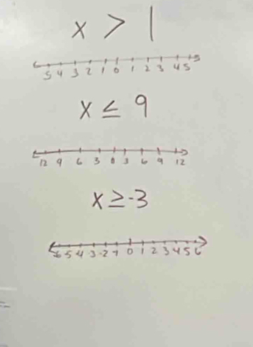 x>1
x≤ 9
x≥ -3