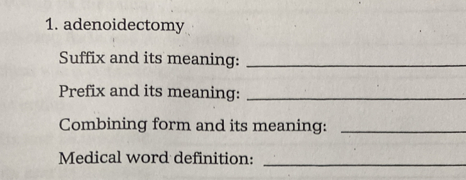 Solved: adenoidectomy Suffix and its meaning:_ Prefix and its meaning ...