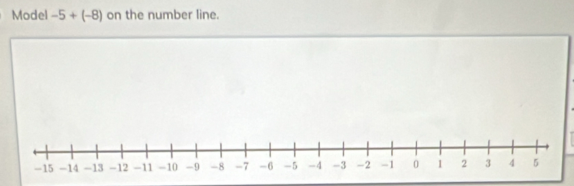 Model -5+(-8) on the number line.