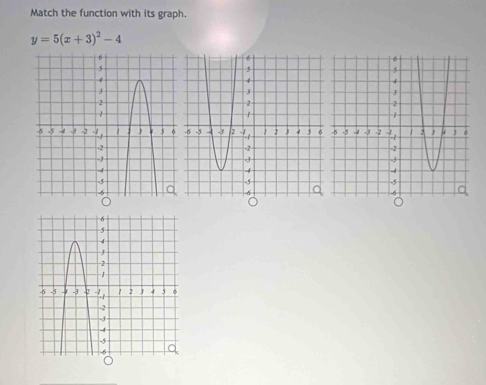 Match the function with its graph.
y=5(x+3)^2-4