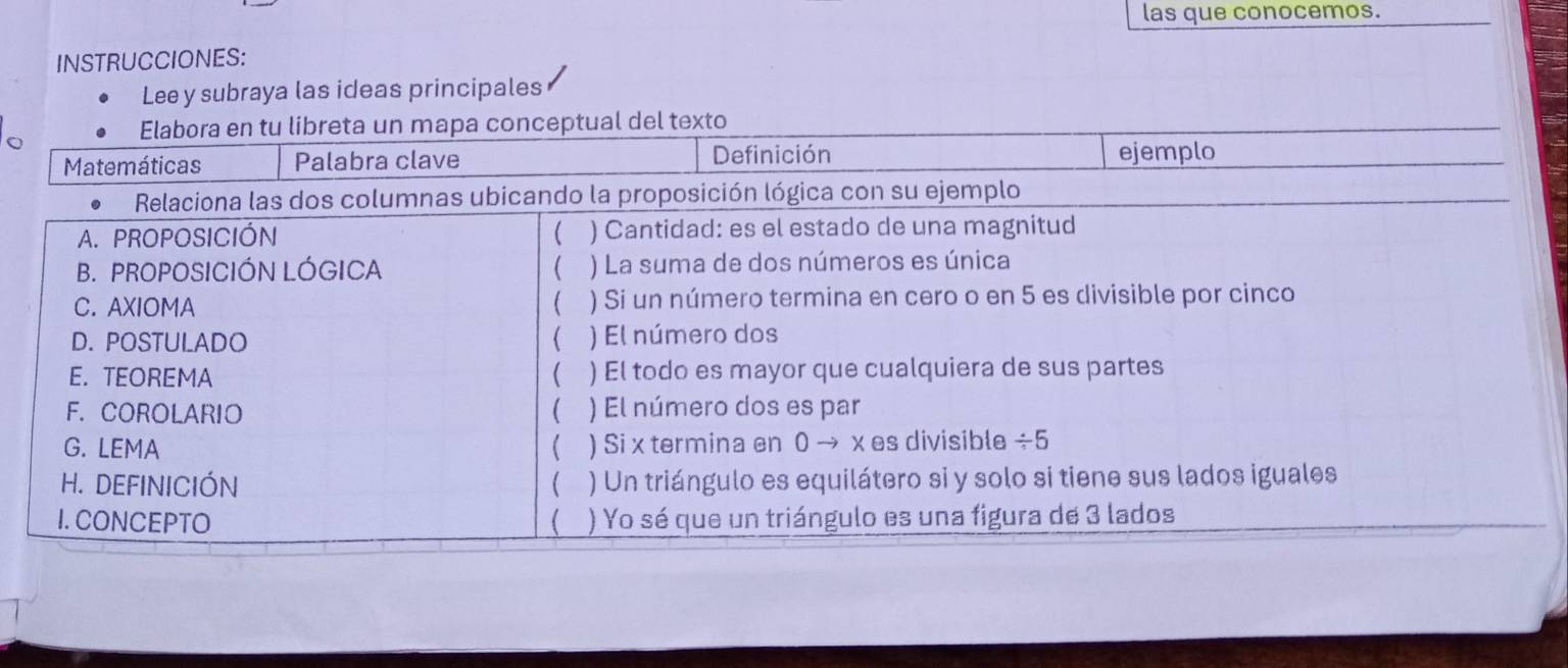 las que conocemos.
INSTRUCCIONES:
Lee y subraya las ideas principales