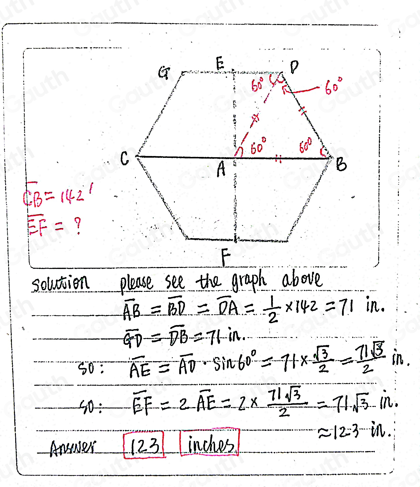 Solved: Find the missing dimension of the regular hexagon shown to the ...