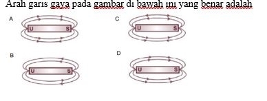 Arah garıs gaya pada gambar dı ḥawah iɪ yang benar adalah
A
C

B
D