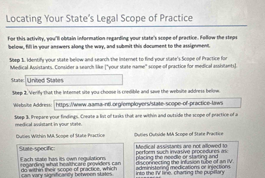 Solved: Locating Your State’s Legal Scope of Practice For this activity ...