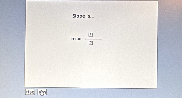 Slope is...
m= ?/? 
rise