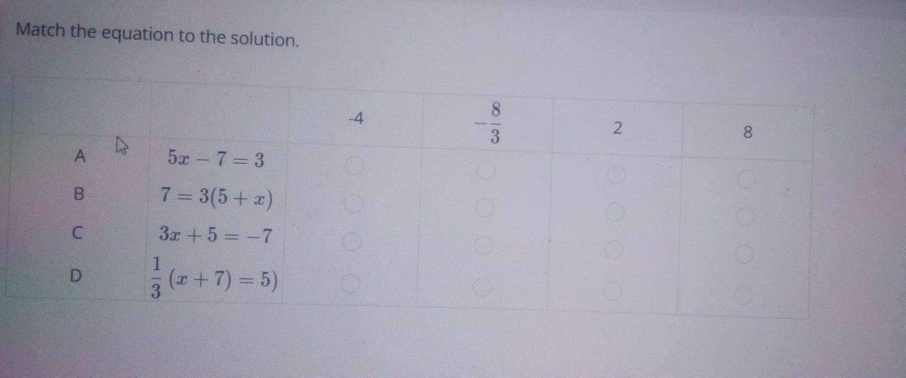 Match the equation to the solution.