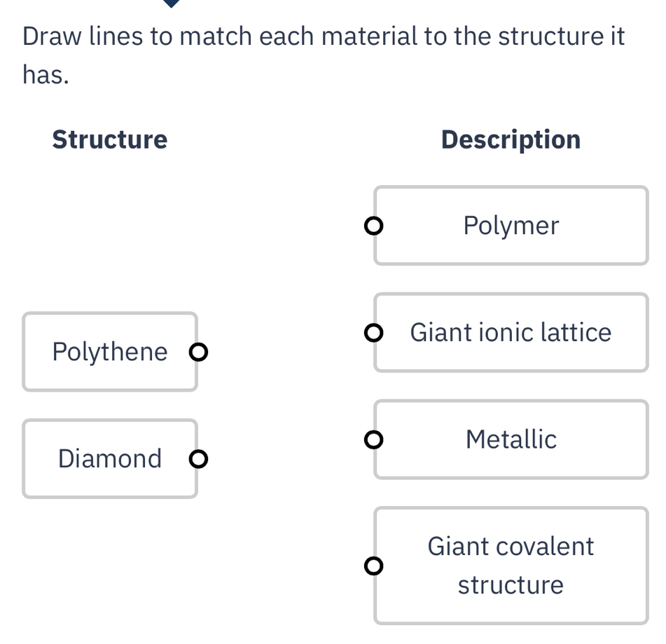 Gelöst:Draw lines to match each material to the structure it has ...