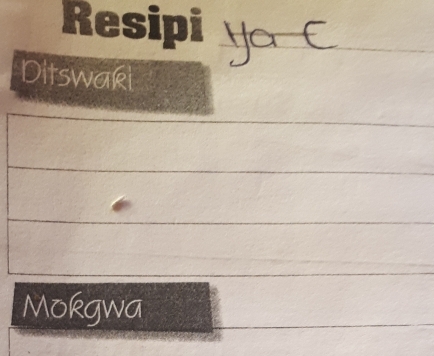 Resipi 
Ditswari 
Mokgwa