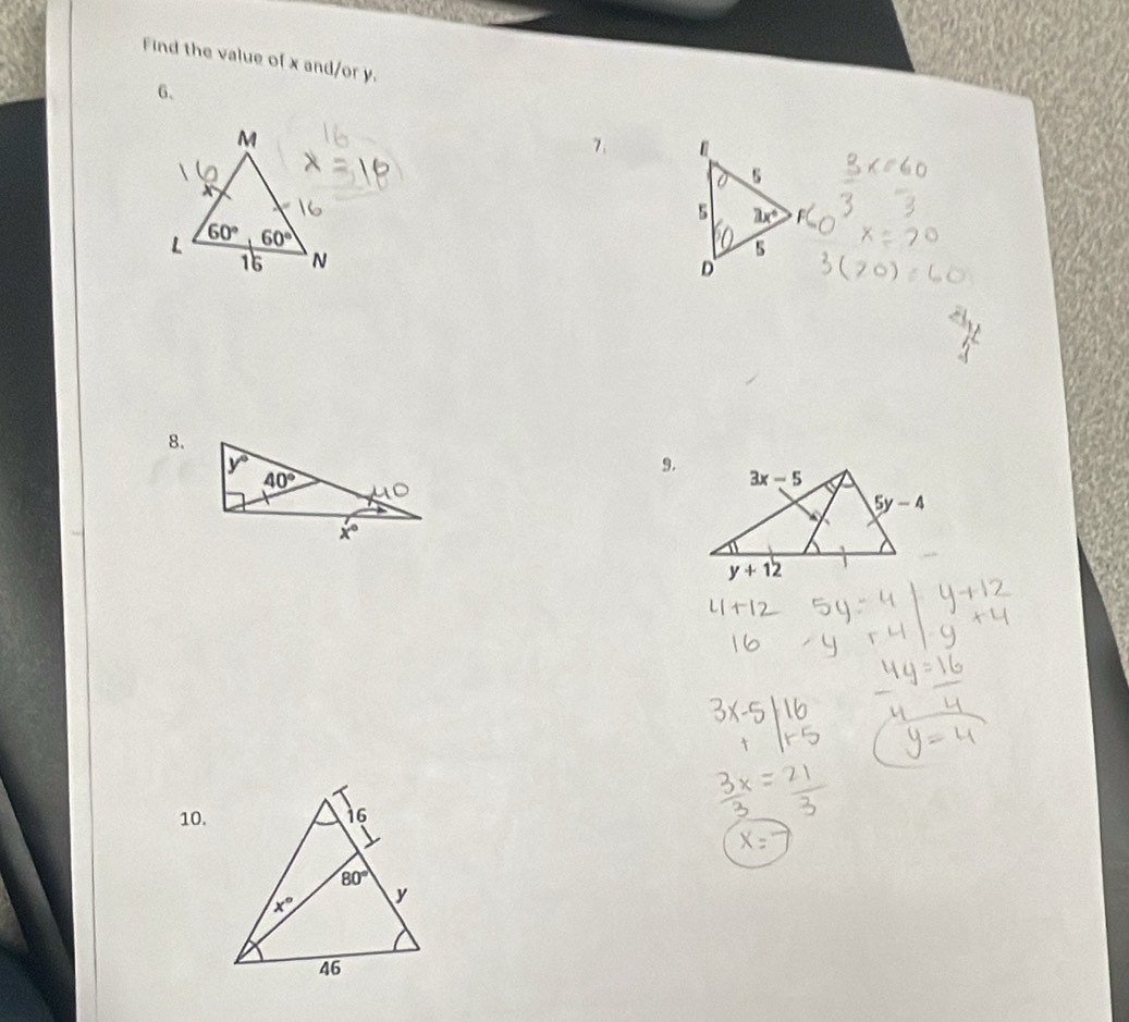 Find the value of x and/or y.
6、
7、 
8.
9.
10.