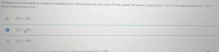 The figure shows the terminal ray of angle θ, in standard position ...