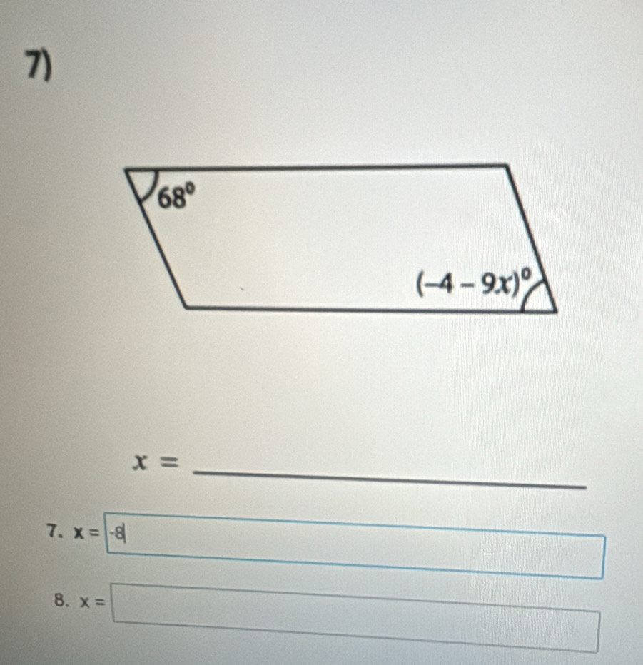 x= _
7. x=-8
8. x=□