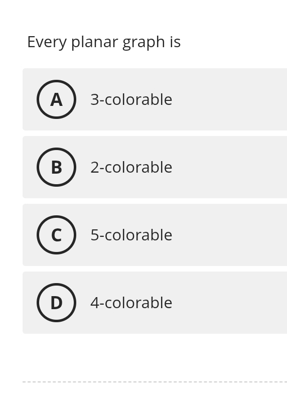 Solved: Every planar graph is 3 -colorable B 2 -colorable 5-colorable 4 ...