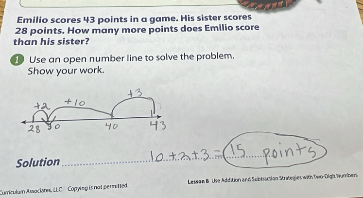 Solved: Emilio scores 43 points in a game. His sister scores 28 points ...