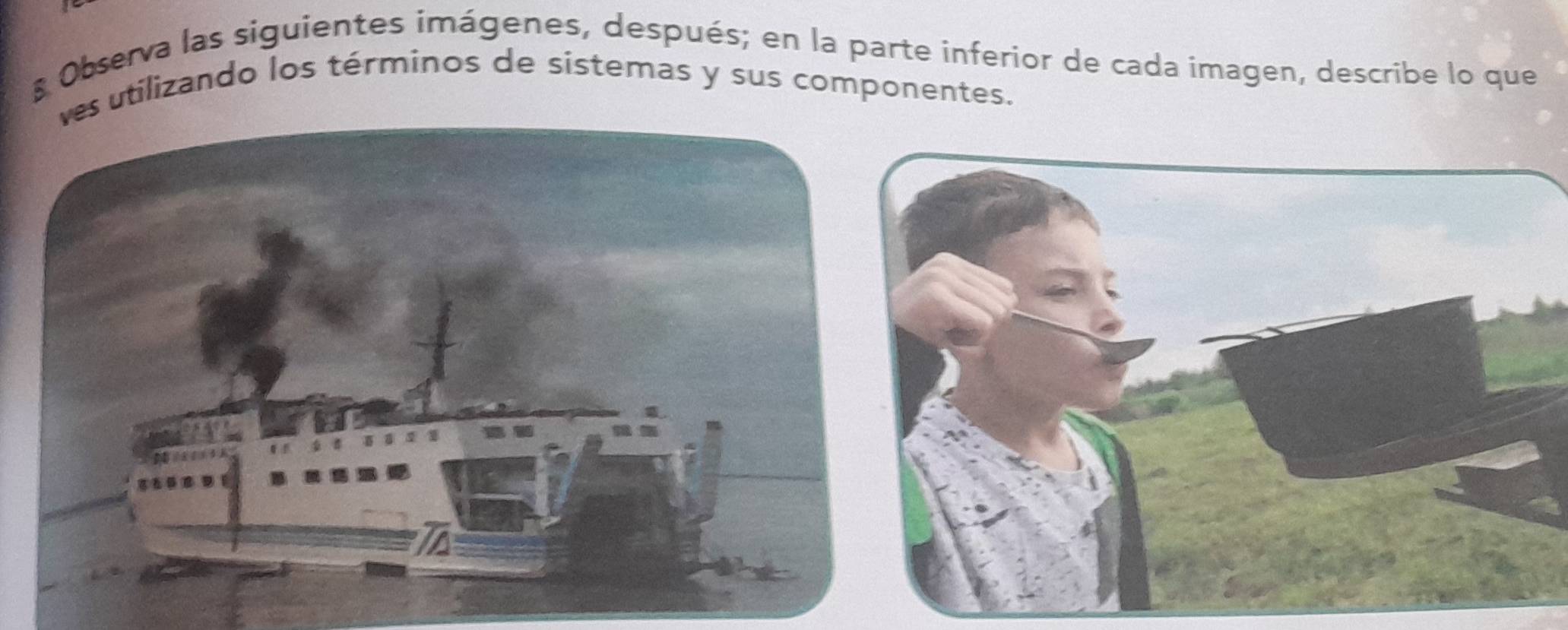 Observa las siguientes imágenes, después; en la parte inferior de cada imagen, describe lo que 
es utilizando los términos de sistemas y sus componentes.