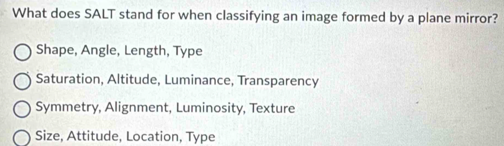 Solved: What does SALT stand for when classifying an image formed by a ...