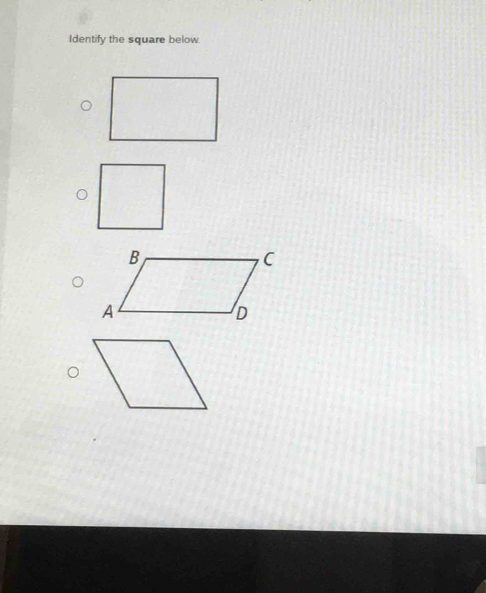 Identify the square below.