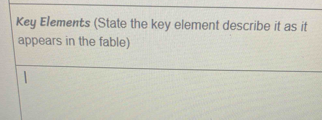 Key Elements (State the key element describe it as it 
appears in the fable)