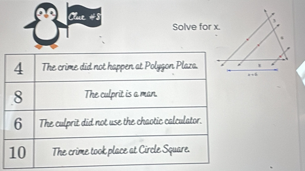 Clur
Solve for x.