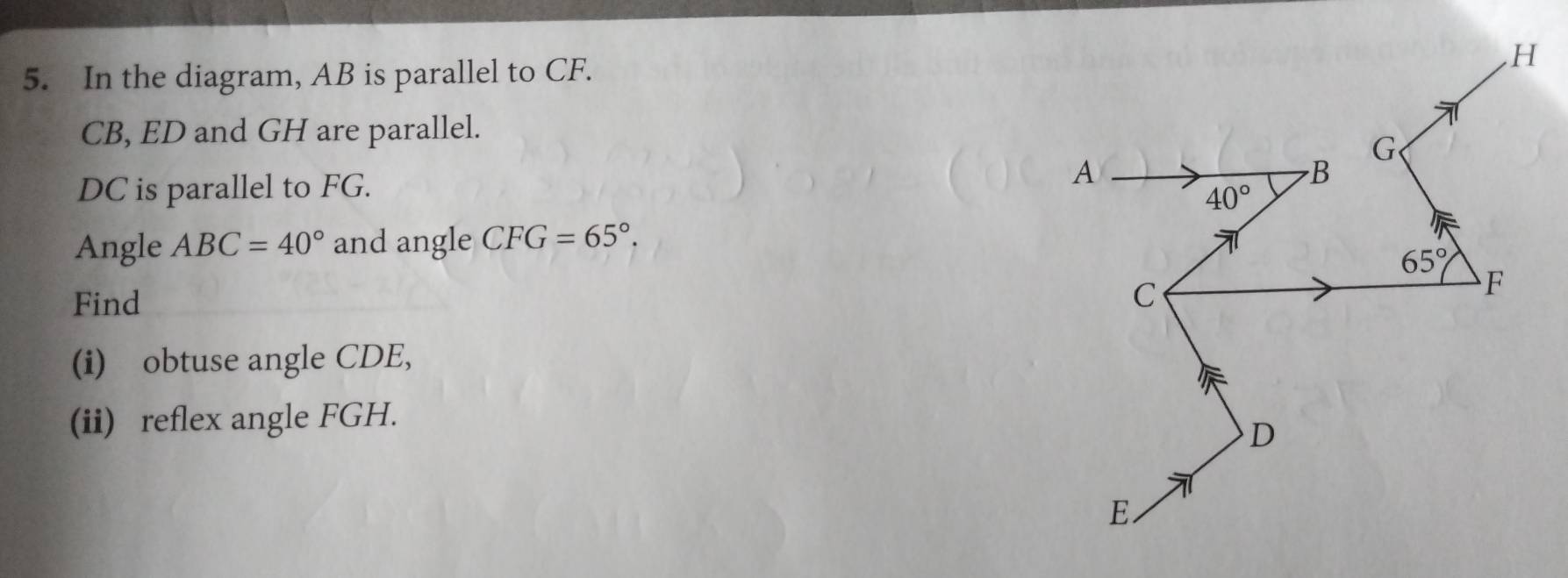 Solved: In the diagram, AB is parallel to CF. CB, ED and GH are ...