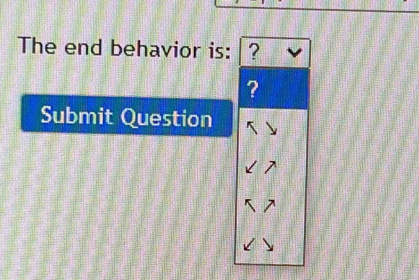 The end behavior is: ? 
? 
Submit Question