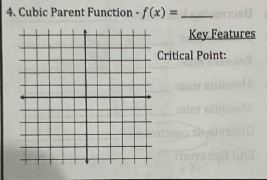 Cubic Parent Function -f(x)= _ 
Key Features 
Critical Point: