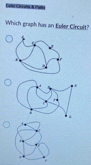 Euler Circuits & Paths 
Which graph has an Euler Circuit?