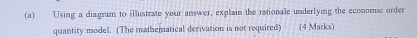 Using a diagram to illustrate your answer, explain the rationale underlying the economic order 
quantity model. (The mathematical derivation is not required) (4 Marks)