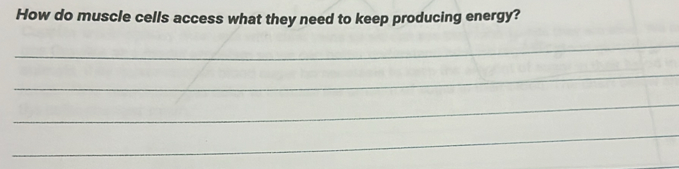 How do muscle cells access what they need to keep producing energy? 
_ 
_ 
_ 
_