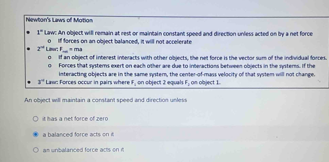 Solved: Newton’s Laws of Motion 1^(st) Law: An object will remain at ...